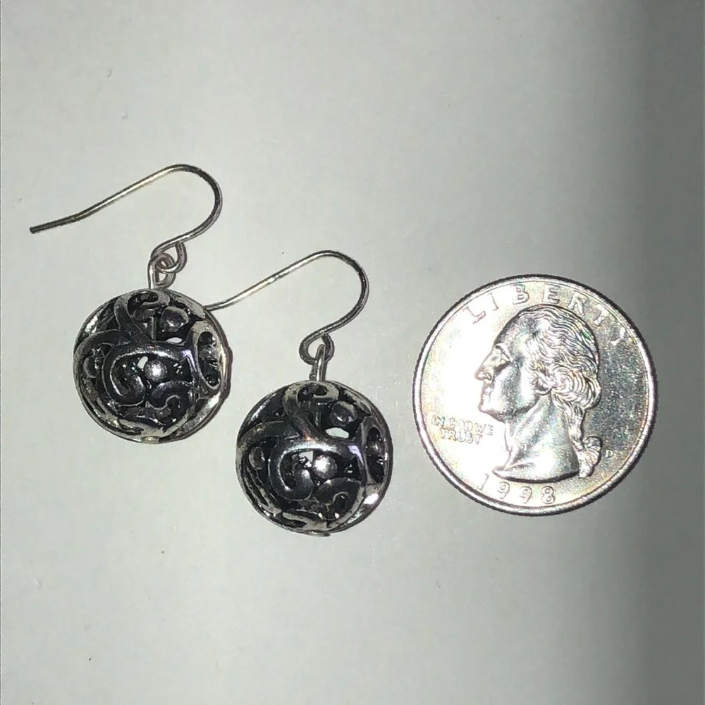 Elegant Silver Tone Filigree Beaded Ball Earrings